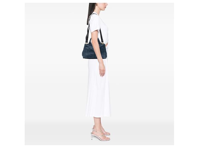 Borsa Prada Blue Small Denim Canapa Logo - vista 6
