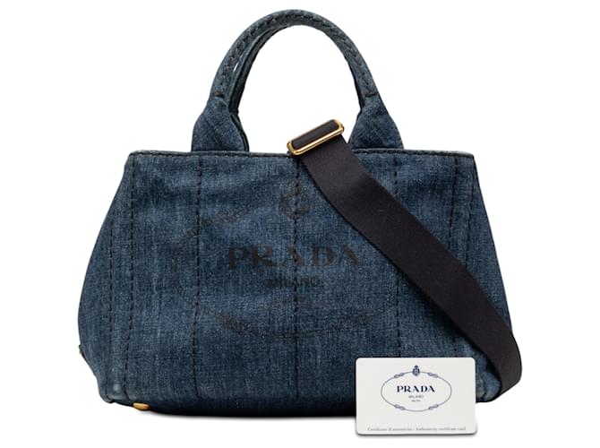 Borsa Prada Blue Small Denim Canapa Logo - vista 7