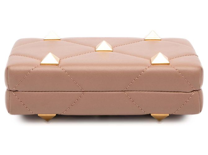 Clutch Valentino Roman Stud in pelle di vitello marrone con tracolla Carne - vista 3