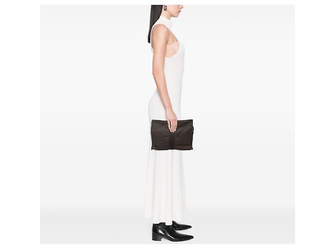 Clutch Herline in tela grigia Hermès Marrone - vista 6