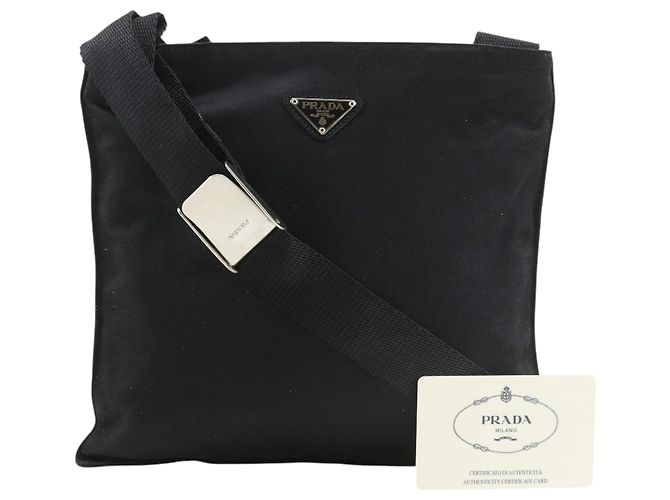 Borsa a tracolla in raso nero con zip Prada - vista 16
