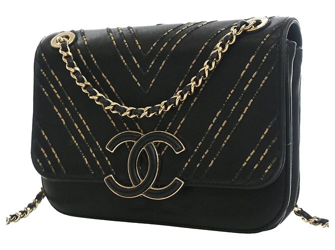 Chanel Black Small Chevron Sheepskin Subtle Flap Nero - vista 10