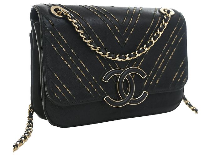 Chanel Black Small Chevron Sheepskin Subtle Flap Nero - vista 9