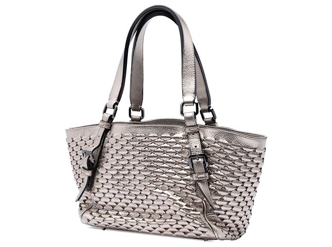 Burberry Metallic Gold Gewebtes Leder Tote Golden - Ansicht 2