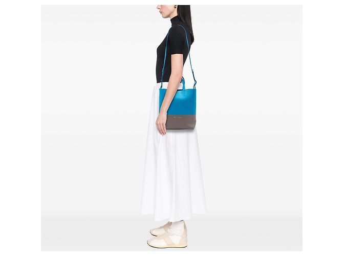 Céline Celine Blue Small vertikaler Cabas aus zweifarbigem genarbtem Kalbsleder Blau - Ansicht 6