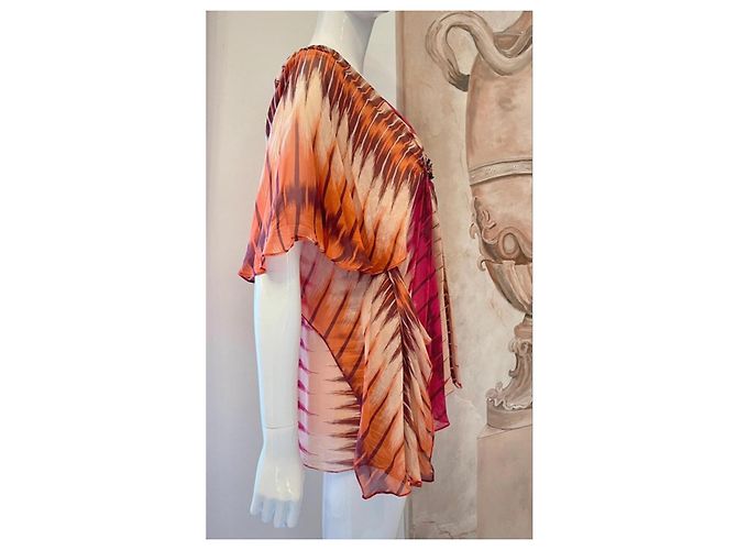 Blusa de seda estampada Antik Batik Castaño Rosa Naranja Crudo - vista 3