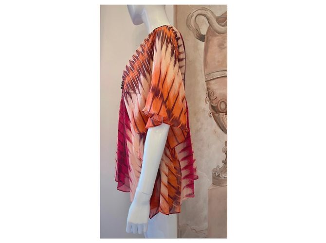 Blusa de seda estampada Antik Batik Castaño Rosa Naranja Crudo - vista 4