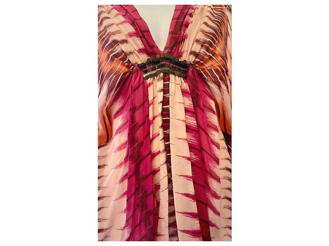 Blusa de seda estampada Antik Batik Castaño Rosa Naranja Crudo - vista 5