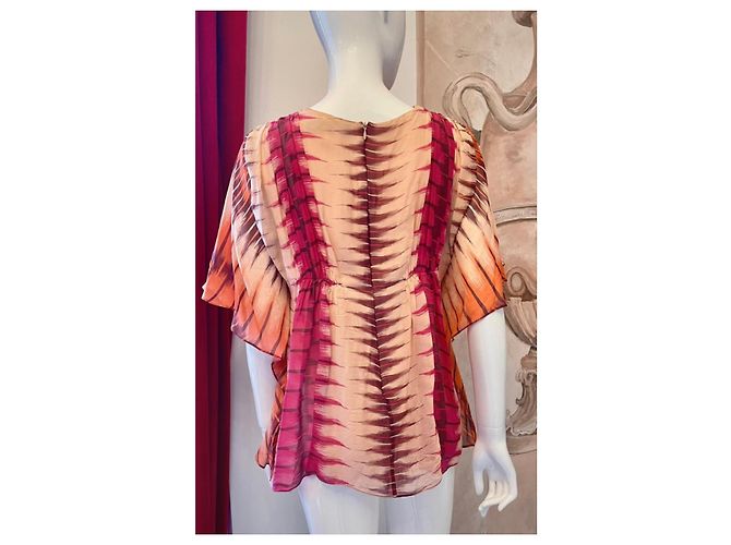 Blusa de seda estampada Antik Batik Castaño Rosa Naranja Crudo - vista 6