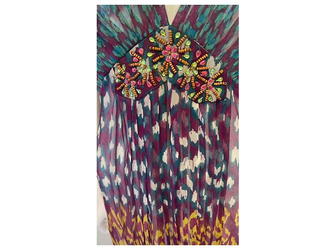 Túnica Antik Batik de seda estampada Blanco Multicolor Verde Púrpura Amarillo - vista 3