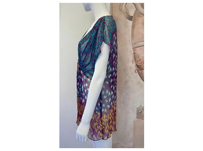 Túnica Antik Batik de seda estampada Blanco Multicolor Verde Púrpura Amarillo - vista 5