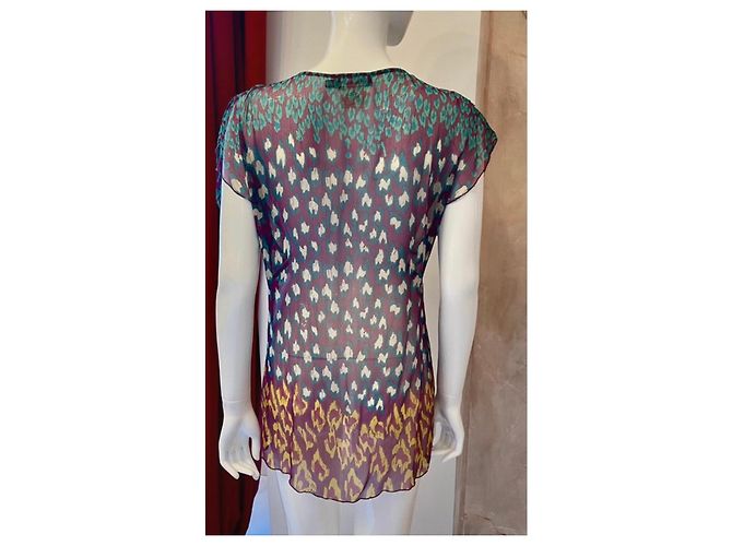 Túnica Antik Batik de seda estampada Blanco Multicolor Verde Púrpura Amarillo - vista 6