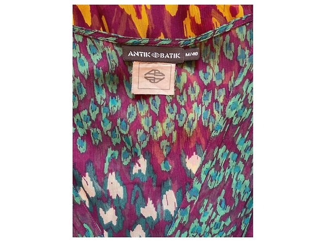 Túnica Antik Batik de seda estampada Blanco Multicolor Verde Púrpura Amarillo - vista 7