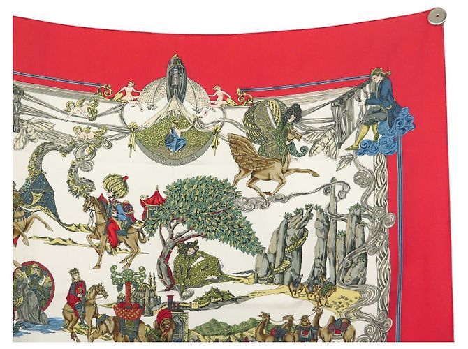Hermès FULAR DI SETA HERMES AU FIL DE LA SOIE FAIVRE CARRE 90 ROSSO - vista 3