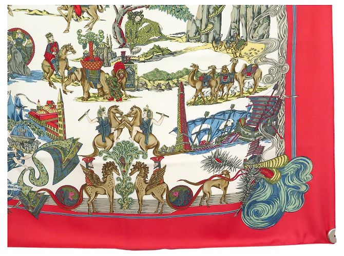 Hermès FULAR DI SETA HERMES AU FIL DE LA SOIE FAIVRE CARRE 90 ROSSO - vista 4
