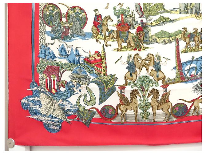 Hermès FULAR DI SETA HERMES AU FIL DE LA SOIE FAIVRE CARRE 90 ROSSO - vista 5