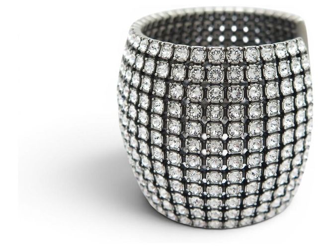 NUOVO BRACCIALETTO BALENCIAGA GLAM STRASS CUFF TAGLIA S 15.5 ARGENTO - vista 2