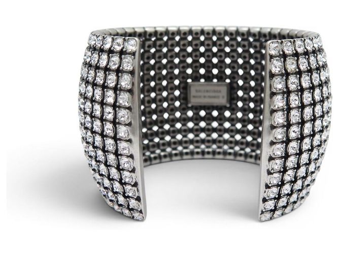 NUOVO BRACCIALETTO BALENCIAGA GLAM STRASS CUFF TAGLIA S 15.5 ARGENTO - vista 3