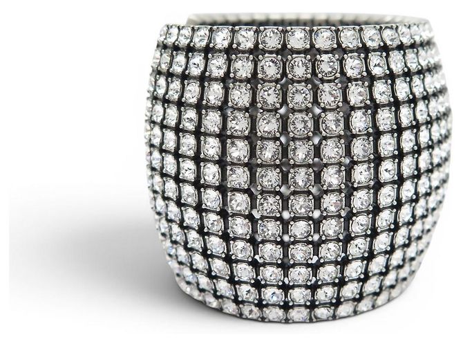 NUOVO BRACCIALETTO BALENCIAGA GLAM STRASS CUFF TAGLIA S 15.5 ARGENTO - vista 4