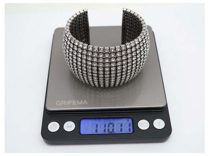 NUOVO BRACCIALETTO BALENCIAGA GLAM STRASS CUFF TAGLIA S 15.5 ARGENTO - vista 6
