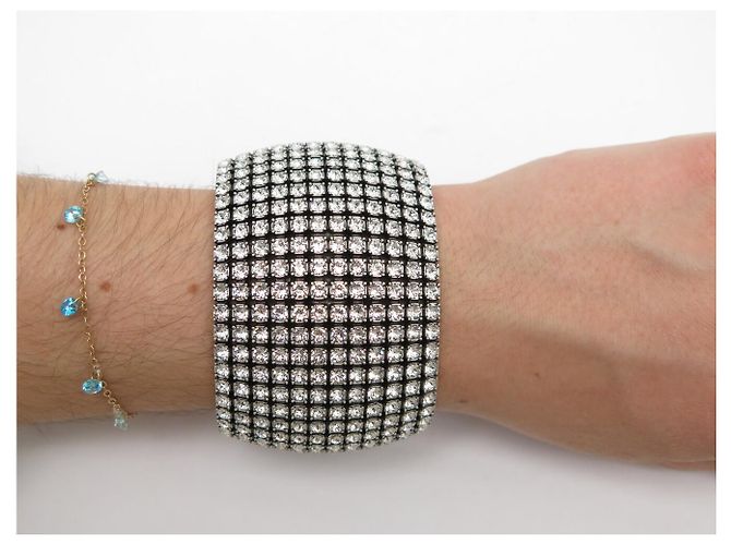 NUOVO BRACCIALETTO BALENCIAGA GLAM STRASS CUFF TAGLIA S 15.5 ARGENTO - vista 8