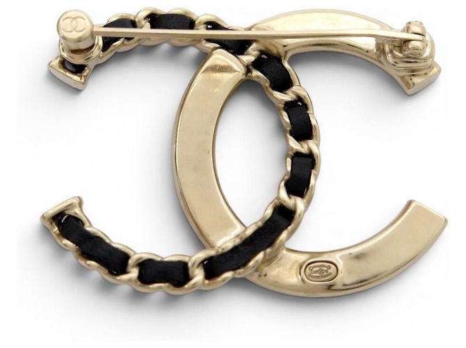 NEUER CHANEL LOGO CC BROSCHE STRASS LEDER VERFLECHTE KETTE GOLDTON METALL Golden - Ansicht 2