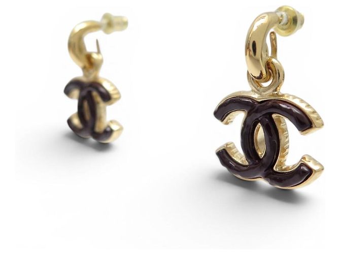 NEUE CHANEL CC LOGO HÄNGENDE OHRRINGE BRAUN LACKIERT Golden - Ansicht 2
