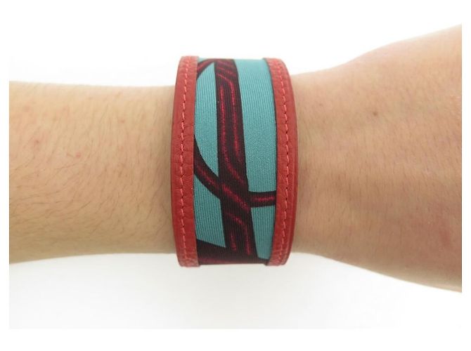 Hermès NUOVO BRACCIALETTO HERMES PETIT H MANCHETTE T20 PELLE E SETA SCATOLA STRAP BANGLE Multicolore - vista 9