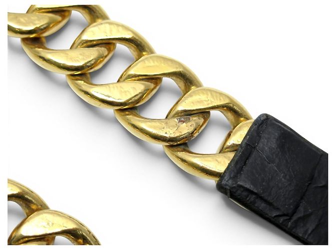 VINTAGE CHANEL SCHWARTER LEDERGÜRTEL MIT GOLDENEN METALLKETTE 75CM Schwarz - Ansicht 11