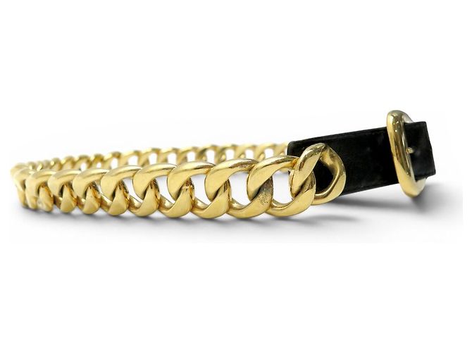 VINTAGE CHANEL SCHWARTER LEDERGÜRTEL MIT GOLDENEN METALLKETTE 75CM Schwarz - Ansicht 3