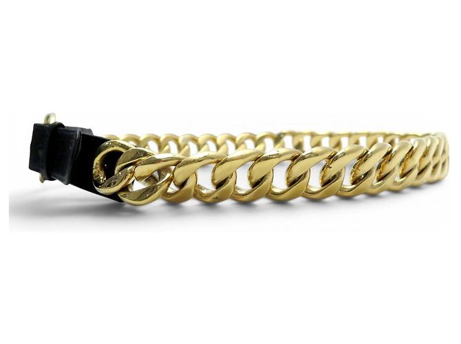 VINTAGE CHANEL SCHWARTER LEDERGÜRTEL MIT GOLDENEN METALLKETTE 75CM Schwarz - Ansicht 4