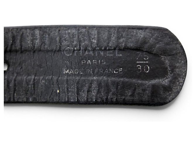 VINTAGE CHANEL SCHWARTER LEDERGÜRTEL MIT GOLDENEN METALLKETTE 75CM Schwarz - Ansicht 9