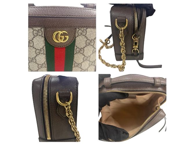 Borsa a tracolla Gucci Ophidia in tela GG Supreme marrone e pelle - vista 8