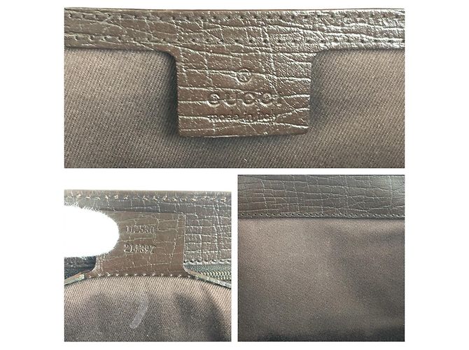 Borsa Tote Gucci Bamboo GG Canvas Marrone Beige - vista 4