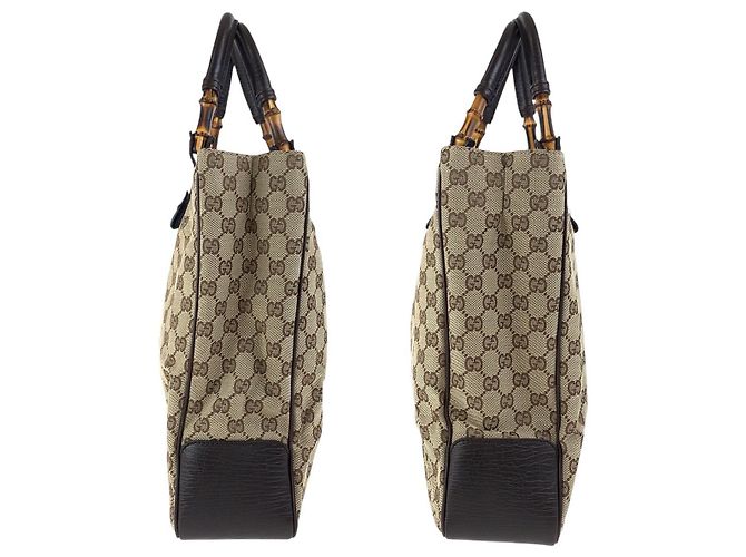 Borsa Tote Gucci Bamboo GG Canvas Marrone Beige - vista 6