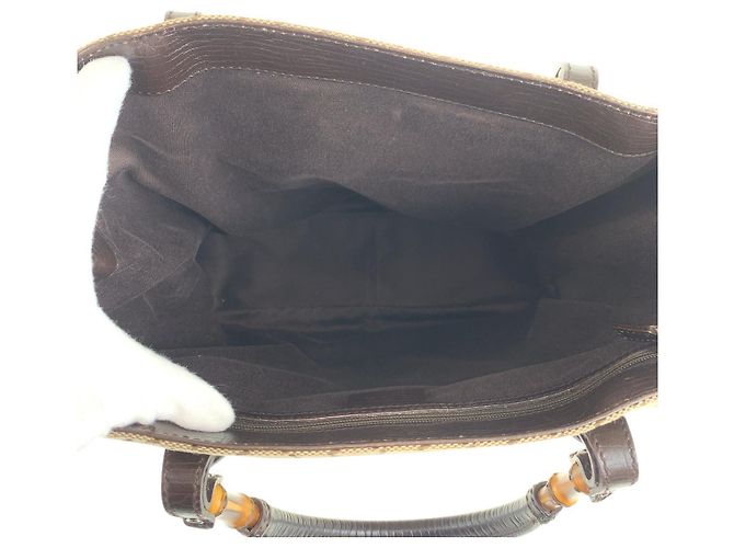 Borsa Tote Gucci Bamboo GG Canvas Marrone Beige - vista 7