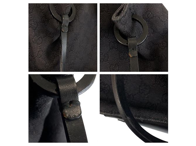 Borsa tote Gucci in tela GG nera e pelle Nero - vista 4