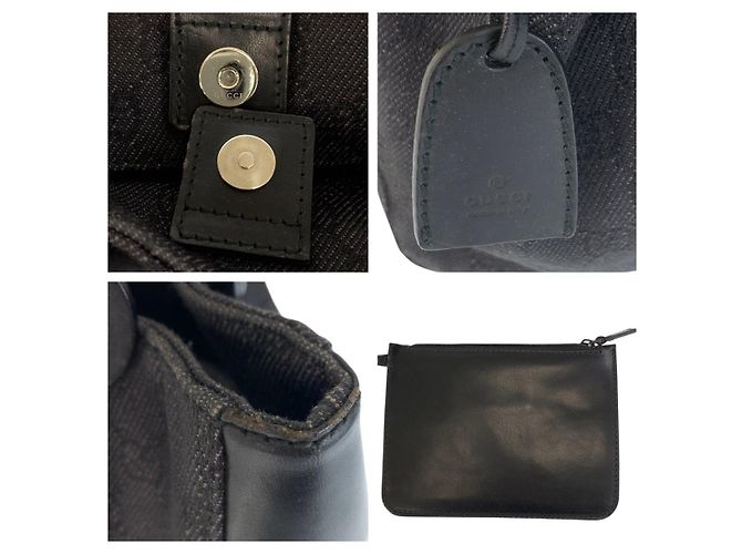 Borsa tote Gucci in tela GG nera e pelle Nero - vista 5