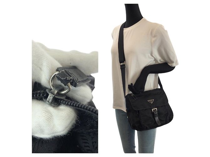 Bolso de hombro Prada Tessuto Nylon con logotipo de triángulo de cuero Negro - vista 7