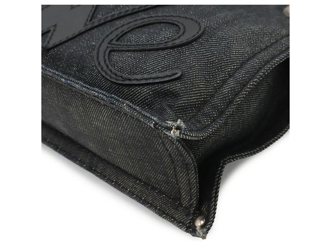Borsa shopper Loewe Denim Leather Crown Nero - vista 3