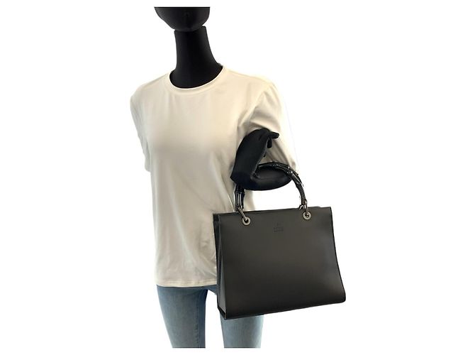 Bamboo Bolsa Tote de Couro com Alça de Bambu Gucci Preto - vista 7