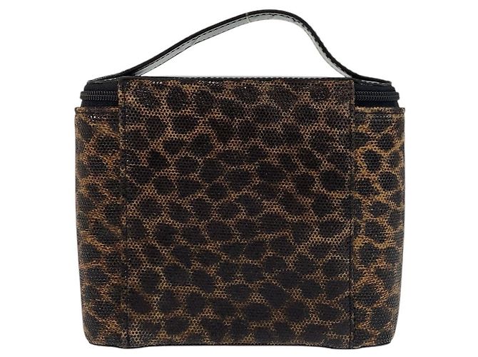 Bolso Vanity Loewe Vintage Leopard PVC Esmalte Castaño - vista 2