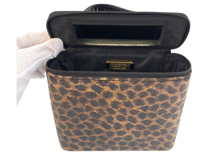Bolso Vanity Loewe Vintage Leopard PVC Esmalte Castaño - vista 7