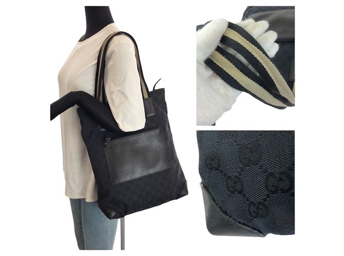 Gucci GG Canvas Leder Tote Schultertasche Schwarz - Ansicht 7