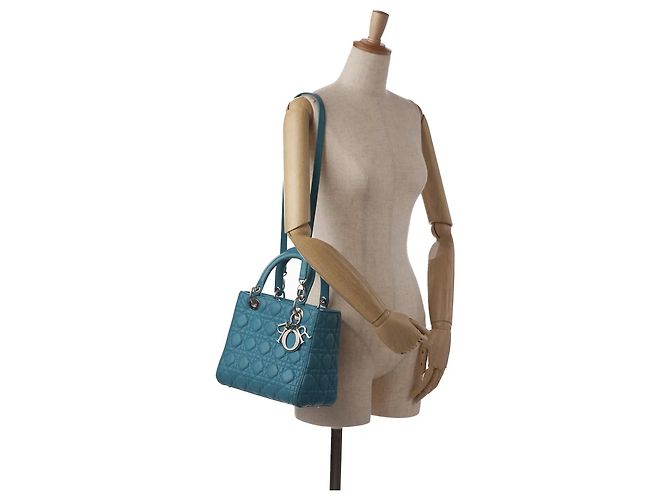 Dior Lady Dior Medium Blu Cannage Agnello Argento - vista 2