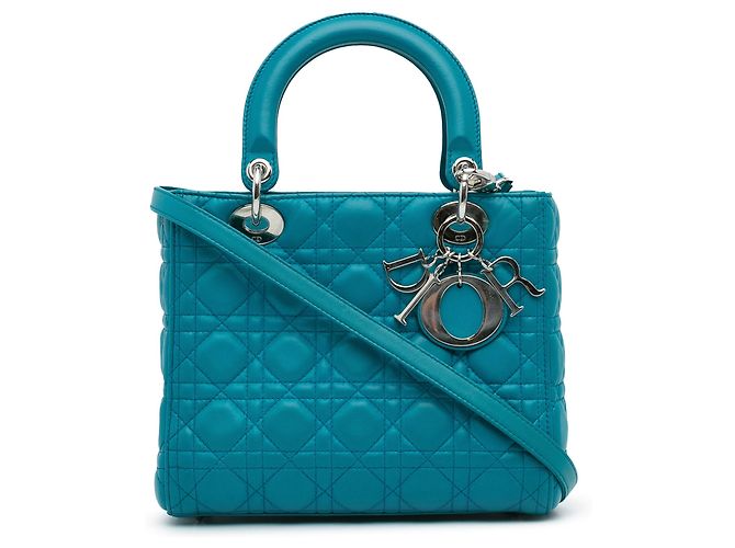Dior Lady Dior Medium Blu Cannage Agnello Argento - vista 3