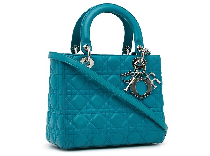 Dior Lady Dior Medium Blu Cannage Agnello Argento - vista 4