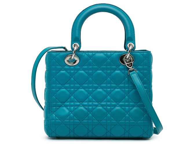 Dior Lady Dior Medium Blu Cannage Agnello Argento - vista 5