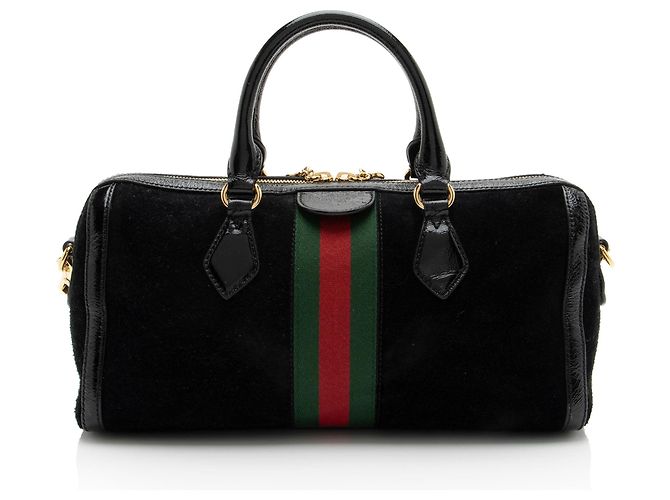 Borsa Boston Ophidia Medium in scamosciato Gucci Nero - vista 3