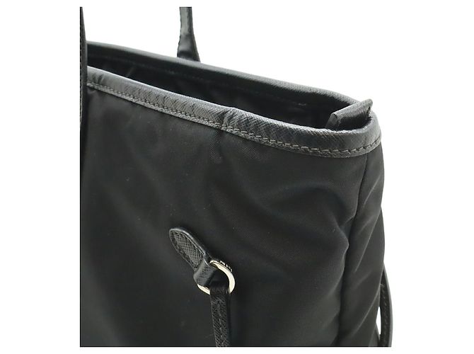 Borsa Tote in Nylon e Pelle con Logo Triangle Prada Nero - vista 4